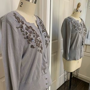 Talbots gray beaded cardigan sweater set size L